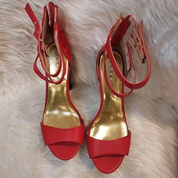 Bebe coral platform ankle strap Mary Jane 5" heels Sz 10 matching polish - Picture 4 of 8